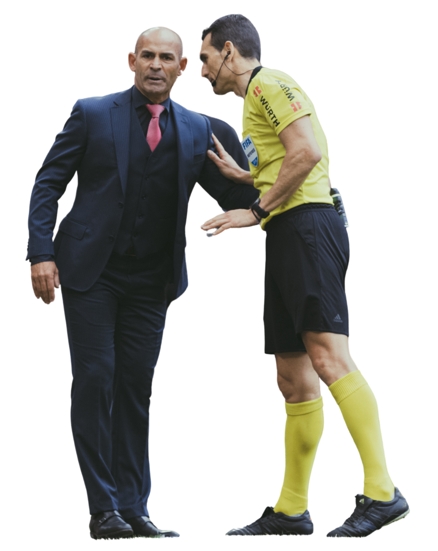 Coach and referee in an intense sideline discussion